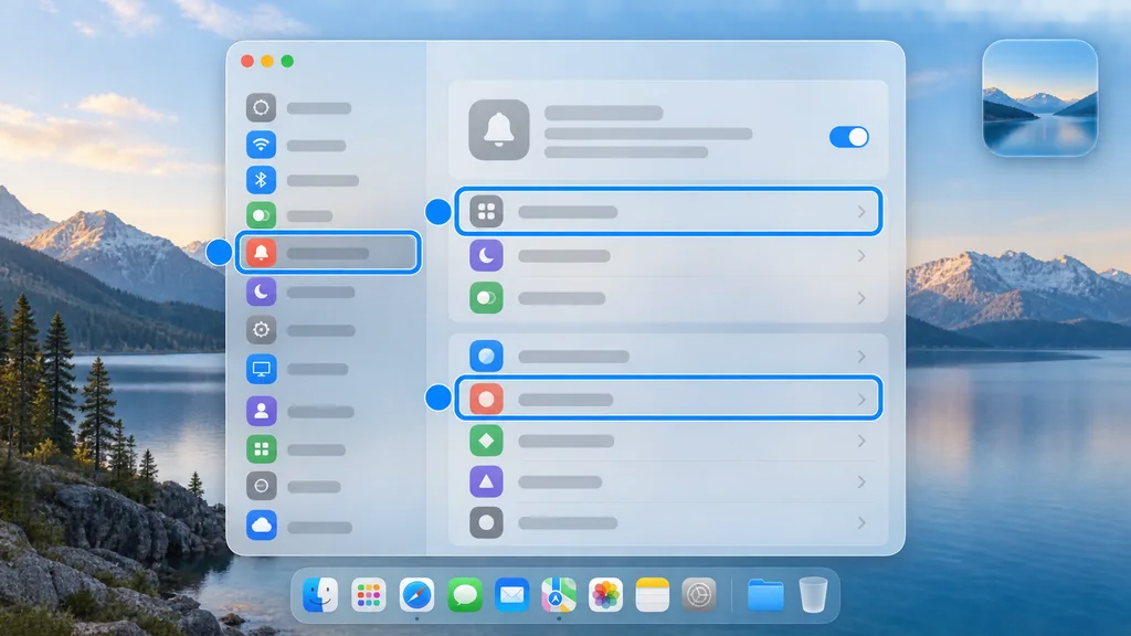 macOS 알림 설정에서 앱을 선택하는 경로 안내